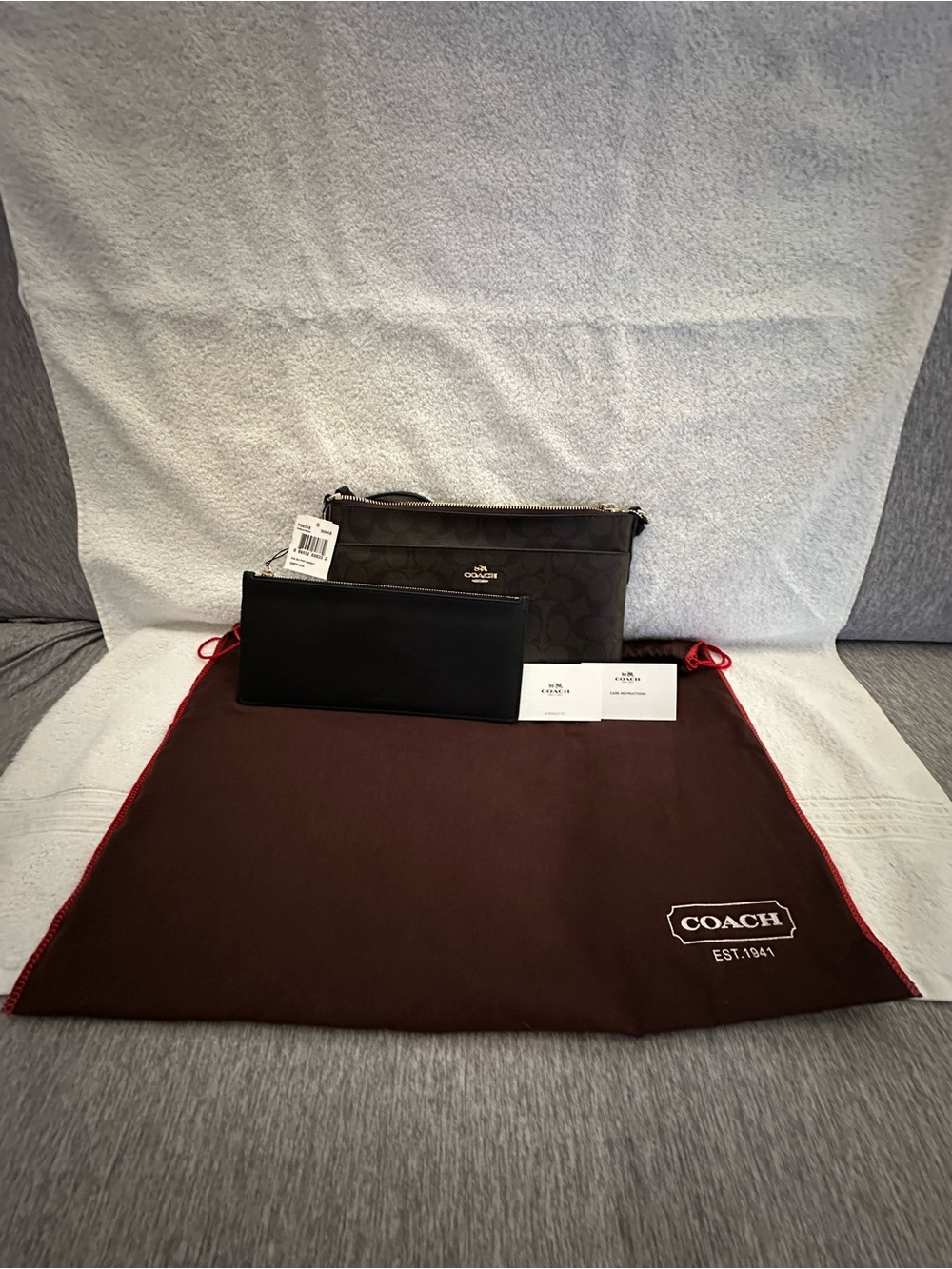 NWT Coach Signature EW Pop-Up Crossbody Black/Brown + Matching Pouch